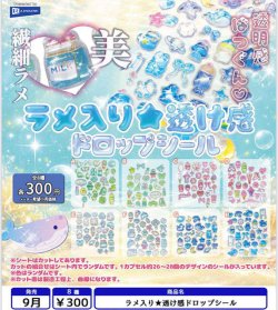 画像1: ラメ入り★透け感ドロップシール （９月）【■３００円カプセル　４０個入り　レインボー】＋正規台紙