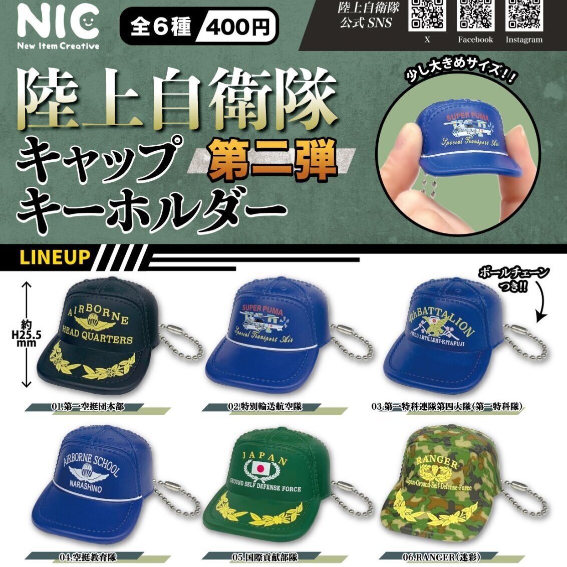 画像1: 陸上自衛隊キャップキーホルダー　第二弾（３月）【●４００円カプセル　３０個入り　ＴＣＰ】＋正規台紙