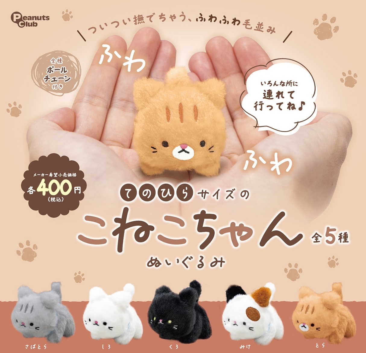 画像1: てのひらサイズのこねこちゃん ぬいぐるみ（再販）（６月）【◇４００円カプセル　３０個入り　ピーナッツ】＋正規台紙