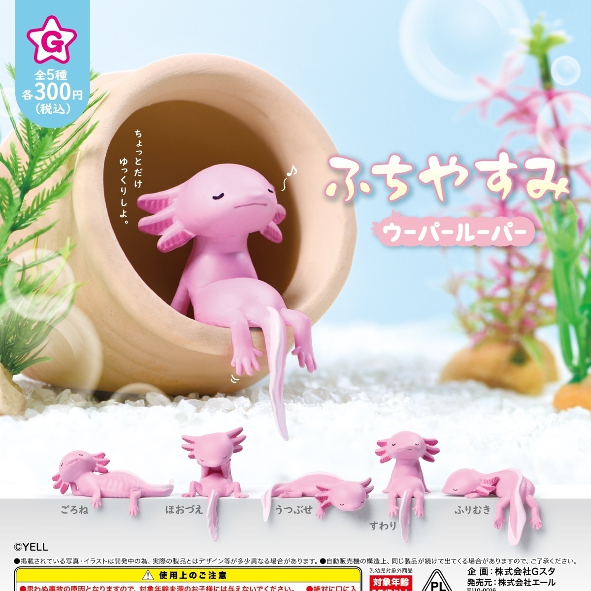 画像1: ふちやすみ ウーパールーパー（７月）【◆３００円カプセル　４０個入り　エール】＋正規台紙