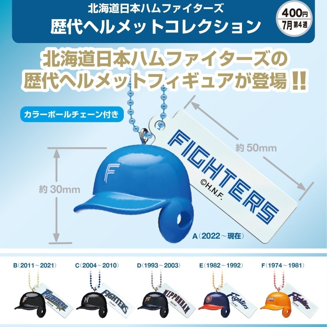 画像1: 北海道日本ハムファイターズ 歴代ヘルメットコレクション（７月）【◆４００円カプセル　３０個入り　奇譚クラブ】＋正規台紙