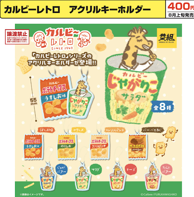 画像1: カルビーレトロ アクリルキーホルダー８月）【□４００円カプセル　３０個入り　イエロー】＋正規台紙