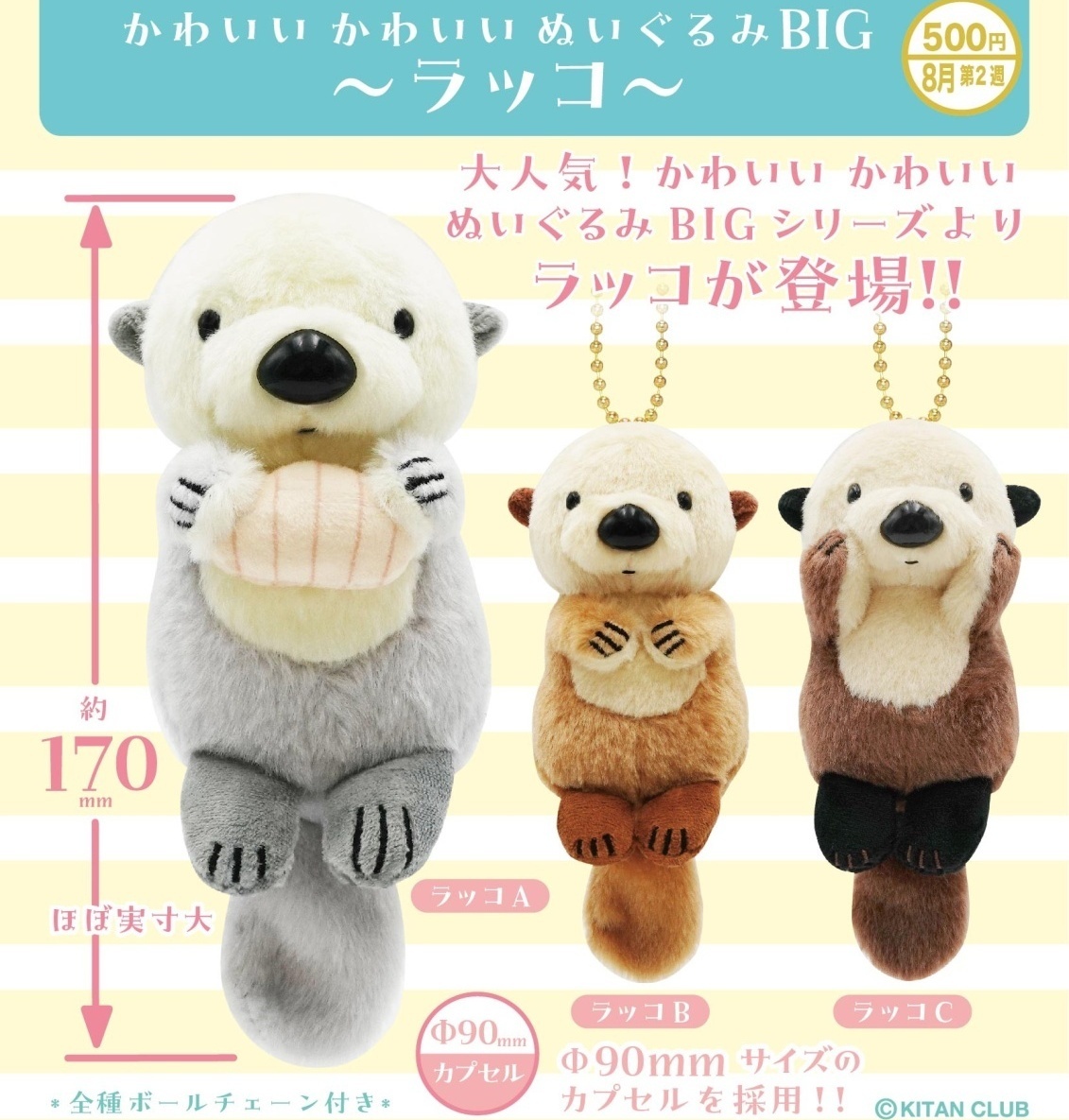 画像1: かわいいかわいい ぬいぐるみ BIG（ラッコ）（８月）【□５００円カプセル　２０個入り　奇譚クラブ】＋正規台紙