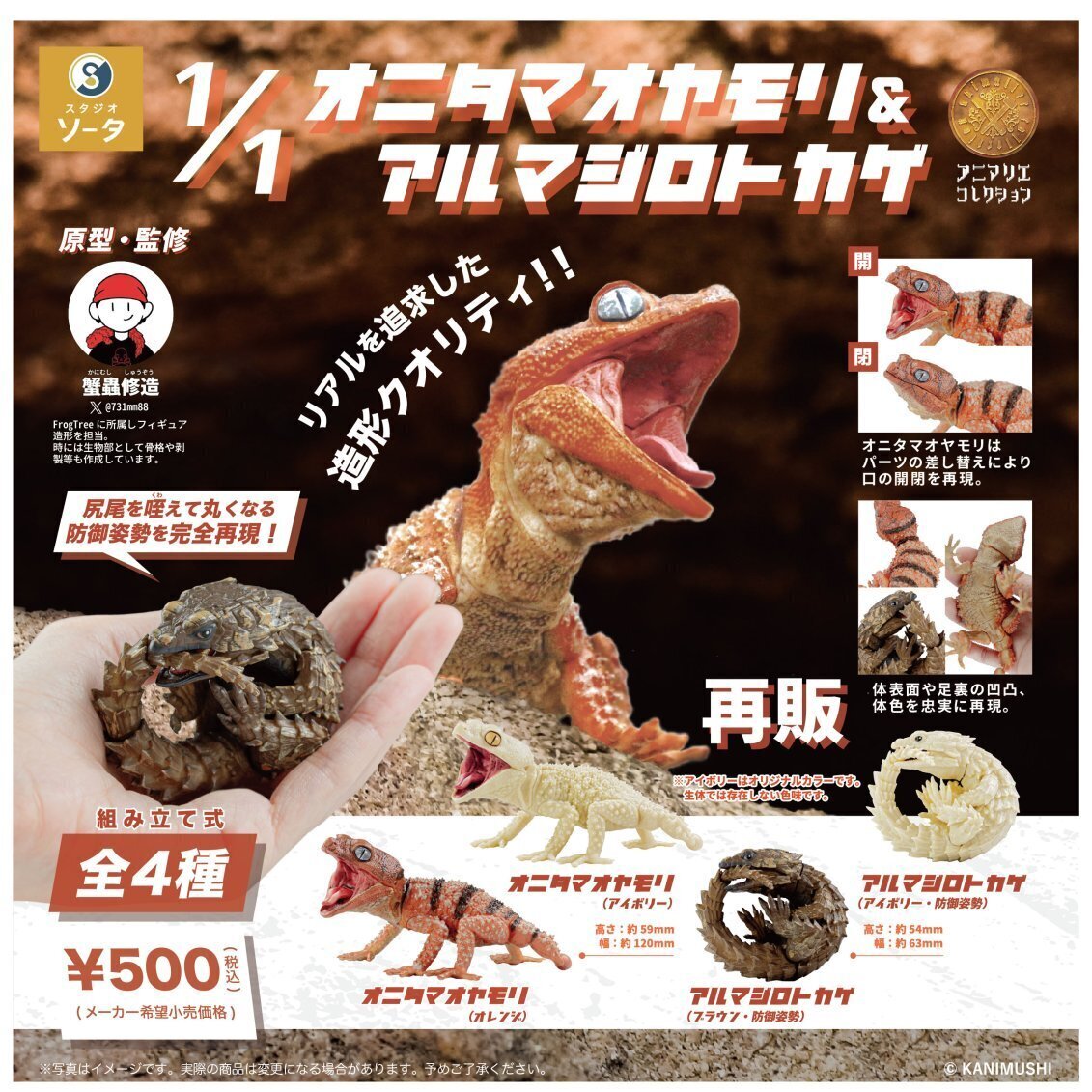 画像1: 1/1オニタマオヤモリ＆アルマジロトカゲ(再販)（８月）【□５００円カプセル　２０個入り　SO-TA】＋正規台紙