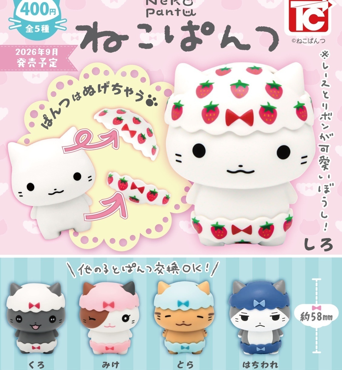 画像1: ねこぱんつ（９月）【■４００円カプセル　３０個入り　トイズキャビン】＋正規台紙