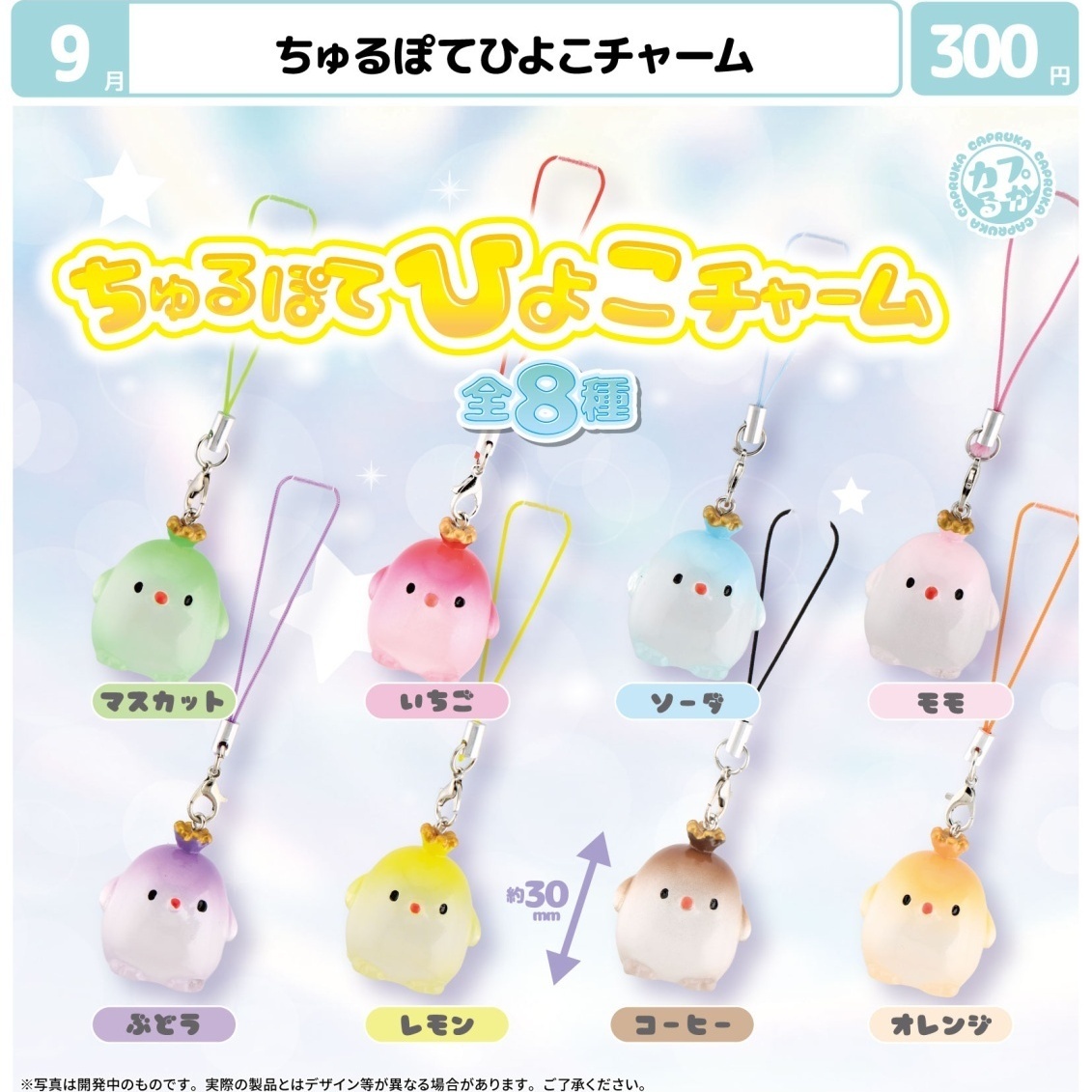 画像1: ちゅるぽてひよこチャーム（９月）【■３００円カプセル　４０個入り　マルカ】＋正規台紙
