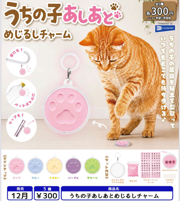 画像1: うちの子あしあとめじるしチャーム（１２月）【▽３００円カプセル　４０個入り　レインボー】＋正規台紙