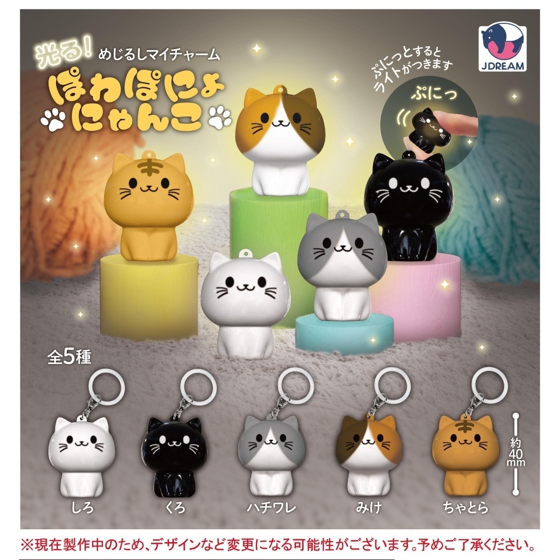 画像1: 光る！めじるしマイチャーム ぽわぽにょにゃんこ（１２月）【▽３００円カプセル　４０個入り　Jドリーム】＋正規台紙