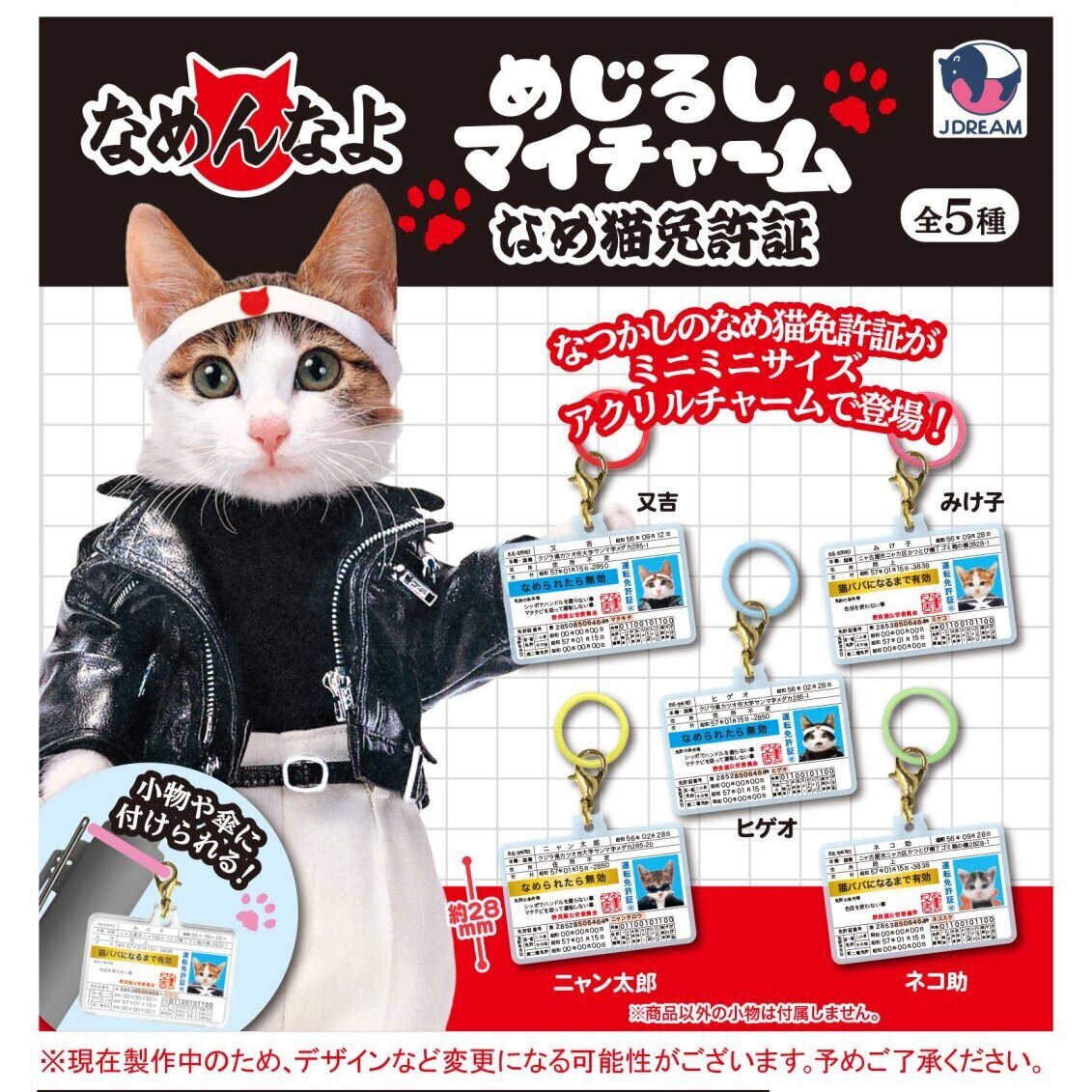 画像1: めじるしマイチャーム なめ猫免許証（１月）【▼３００円カプセル ４０個入り Jドリーム】＋正規台紙